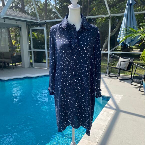 KATE SPADE Silk Navy Blue & Stars Dress Sz S Nautical Patriotic Summer 4th July - Picture 8 of 12